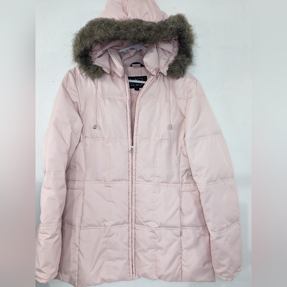 Utex Design Down Puffer Coat W/Faux Fur Removable Hood Mid Thigh Length Small - Picture 1 of 8